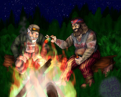 Jeff and Bill recouping around the campfire (Noah&#39;s birthday gift 2024)