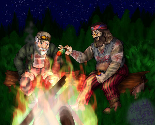 Jeff and Bill recouping around the campfire (Noah's birthday gift 2024) Jeff and Bill recouping around the campfire (Noah's birthday gift 2024)